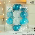 24pcs 6cm Christmas ball ornaments set in blue and white with glitter and feather fillers - Set of 24 / Lake Blue
