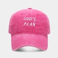 Detail of God's Plan white embroidery on a rose pink washed cotton baseball cap - Adjustable / Rose Red