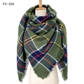 Soft checkered cashmere-like scarf in green and multicolor plaid with tassels - 140x140cm / 30# Army Green