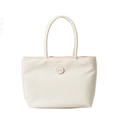 Minimalistische cremeweiße Nylon-Beuteltasche mit Steppmuster und m-Logo-Detail - Weiß