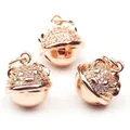 Three rose gold bell pendants with sparkling white cubic zirconia and hanging loops - Cat Bell-Rose Gold