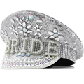 Sparkling silver sequin captain hat with BRIDE pearl lettering and rhinestone details - Silver Lace Bride Letters (BRIDE)
