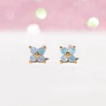 Minimalist gold clover stud earrings with pale blue gems and opal-like floral design - Blue Flower Gold Stud Earrings