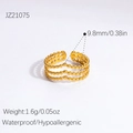 Wasserfester 18K vergoldeter V-förmiger dreilagiger offener Ring mit polierten Punkten - Einstellbar Offen / Dreilagiger Perlen-Wellen-Stil (JZ21075) / Gold (JZ21075)