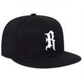 Zwarte hiphop baseballpet met witte geborduurde gotische R en platte klep - Zwart