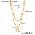 Détail du collier double rang plaqué or 18k avec pendentif coeur et perles d'imitation - Doré