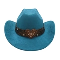 Sombrero vaquero de ante verde azulado con hebilla de corazón de strass en banda grabada - Talla única / Verde Pavo Real (Gran Corazón)