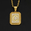 Hip hop gold rectangle pendant necklace with letter C and crystal iced-out details - Gold Letter C / Pendant Only