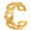 18K gold-plated stainless steel open ring featuring an intricate woven texture design - Woven Hollow Style (A-07)