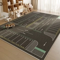 Dark grey children's car play rug with road and parking lot pattern for bedroom - Crystal Velvet - Race Track Game
