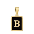 Minimalist 18K gold plated stainless steel necklace with black enamel letter B pendant - Letter B