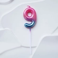 Pink to blue gradient number 9 birthday candle with gold glitter and insert stick - Pink Lake Blue Gradient Number 9 Candle