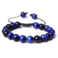 Blue tiger eye beaded bracelet with adjustable black braided rope and silky luster finish - Adjustable / 8mm Lapis Tiger Eye