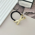 Elastic hair tie with a geometric golden X-shaped metal accessory in minimalist style - Style E Light Gold