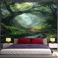Arazzo con paesaggio forestale lussureggiante e luce solare per pareti della camera da letto - 300x230cm / Paesaggio del Ruscello della Foresta