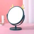 Cute dark green desktop makeup mirror with yellow deer ears and storage tray base - Antler / Navy Blue