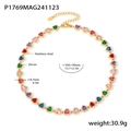 Detail showing colorful heart zircon necklace with stainless steel dimensions and weights - Gold Heart Colorful Zircon Necklace