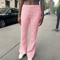 Casual pink velvet yoga joggers with adjustable drawstring waist for women in urban style - S / Pink