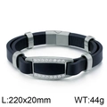 Bracciale da uomo in pelle nera con placca in acciaio inossidabile e pietre di zircone - Stile a Doppio Strato Nero Argento (KB87973-BD)