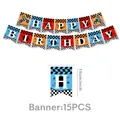 Racing motorcycle themed happy birthday banner with 15 pieces of cool motorcross flags - Banner 15PCS