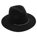 Dettaglio cappello fedora in feltro nero con tesa larga e decoro in metallo oro - M (56-58cm) / Nero Con Corda Nera E Anello Oro