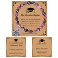 Pink and black natural stone graduation beaded bracelet with vintage silver compass charm - Pink Black Rhodonite Texture (Style-3)