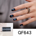 Macro shot of waterproof nail stickers featuring blue artistic hearts on a black base - Black Blue Artistic Heart Punk Style (QF643)