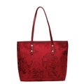 Red houndstooth tote bag featuring floral patterns and faux leather shoulder straps - Floral Pattern Style / Burgundy