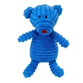 Blue corduroy squeaky dog chew toy in animal shape for aggressive chewers - Blue Bear
