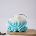 Artistic wave sculpture candle with blue and white gradient and Best Wishes ribbon - Wave Pattern 2 / Blue