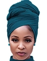 Women's stretch cotton headwrap turban in deep teal peacock green solid color - One Size / Teal