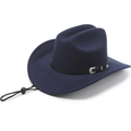 Classic navy blue wool felt western cowboy hat with metal buckle band and chin strap - Decorative Metal Buckle / Blue