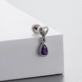 Titanium steel heart stud earring with purple pear-cut zircon on white geometric background - Heart Purple Waterdrop Pendant Style (A27-6#)