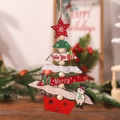 Hanging wooden Christmas tree ornament with snowman and festive red star topper - Snowman Wooden Pendant