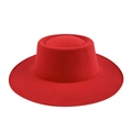 Sombrero retro clásico de fieltro rojo con ala ancha y copa plana para el invierno - M (56-58cm) / Rojo