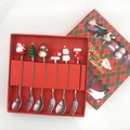 6-piece stainless steel Christmas cutlery set with cartoon charms in a festive gift box - Silver D Figure Spoon and Fork 6PCS Red Box