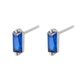 S925 sterling silver stud earrings with rectangular blue zircon in a silver finish - Silver-Blue Zirconia