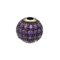 Macro detail of a spherical copper bead with micro-pave purple crystals for DIY jewelry making - 6mm / Gunmetal Purple Zircon