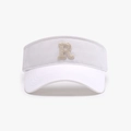 White open top sun visor hat featuring a beige towel-embroidered R letter for sports - White (23H028)