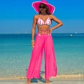 Three-piece pink tie-dye bikini set with matching sheer wide-leg beach pants for women - S / Top And Bottom / Pink Polka Dot & Pink Set