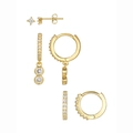 Tre paia di eleganti orecchini placcati oro con zirconi cubici in un set di gioielli moderno - Oro (TZ00422)