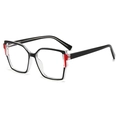 Modieuze geometrische blauwlichtbril met zwart, rood en transparant kleurblok montuur - Zwart Rood Frame Heldere Glazen
