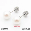 6mm classic shell pearl stud earrings with surgical steel screw backs in 18k gold - Style B Steel Color (KE110711-Z)