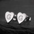 Minimalist heart-shaped stainless steel stud earring featuring an engraved letter G - Letter G / Steel