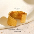 Golden stainless steel heart ring featuring irregular hammered texture and adjustable open fit - Gold Wide Band Ring 1099