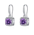 Square purple zircon earrings in S925 sterling silver with a halo of white stones - A Pair Of Purple Diamond Led-122