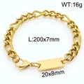 18K gold plated titanium steel chain bracelet with polished metal plate and lobster clasp - Gold Textured Mixed Chain (KB168131-Z)