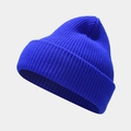 Detalle del gorro de punto azul real con textura de canalé gruesa y borde con dobladillo - M(56-58cm) / Azul