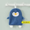 Asciugamano appeso a pinguino blu in pile di corallo assorbente con misura 25x28cm - Blu