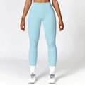 High-waisted light blue yoga leggings with a matte finish and quick-dry elastic fabric - S / Sky Blue